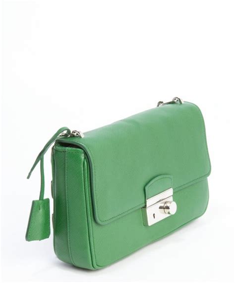 prada green safiano medium handbag bag with shoulder strap|Prada purses.